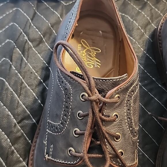 JOHNSTON MURPHY 1801 GENUINE LEATHER DERBY'S DARK BLUE/BROWN MENS9.5 MADE INDIA - Picture 5 of 16